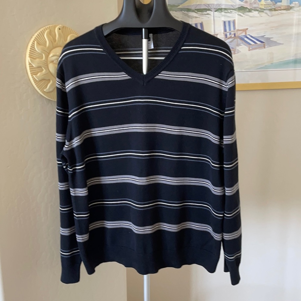 Men’s GAP Black Striped Golf Sweater Sz XL